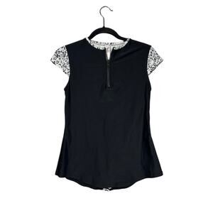 Affriel & Tabbris Rash Guard Swim Top Short Sleeve Black White Animal Print 10